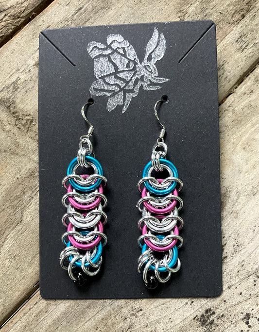 Trans Pride Chainmail Earrings