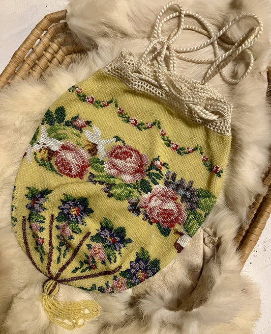 Antique Beaded Drawstring Bag