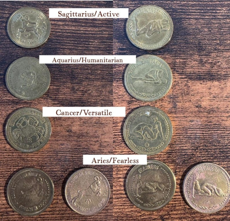 Dirty Coin Necklaces || Astrological Vintage Sex Coins Peep Show