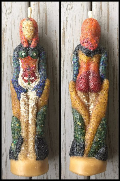 Beaded Beeswax Goddess Candle
