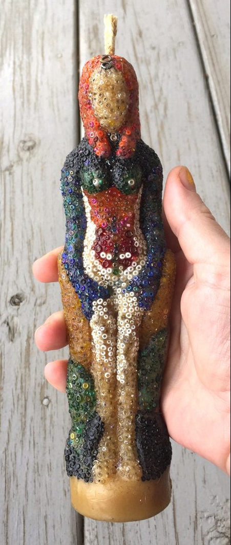 Beaded Beeswax Goddess Candle