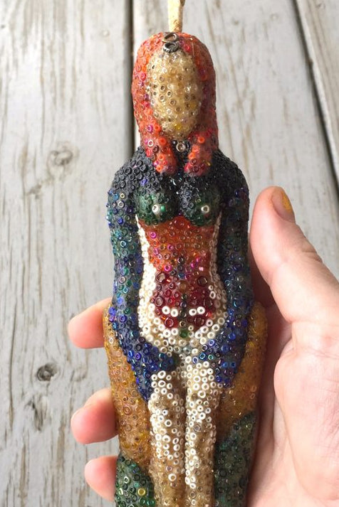 Beaded Beeswax Goddess Candle